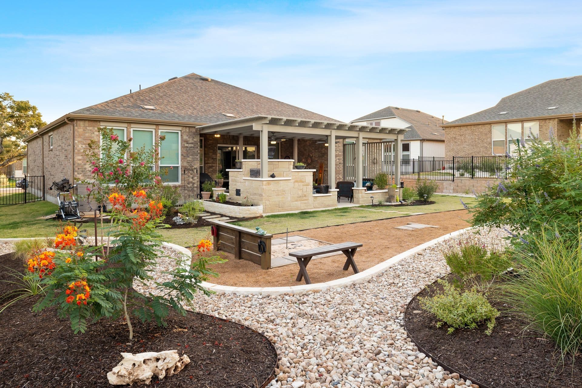 Backyard Gravel Path & Pergola